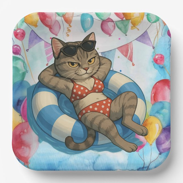 Assiettes En Carton Pool Birthday Party for Cat Lovers  (Recto)