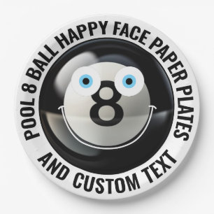 Assiettes En Carton Pool personnalisé 8 Ball Party BLUE EYES Happy Fac