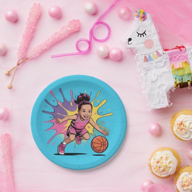 Assiettes En Carton Pop Art Girl Basketball Anniversaire Bash (Fête)