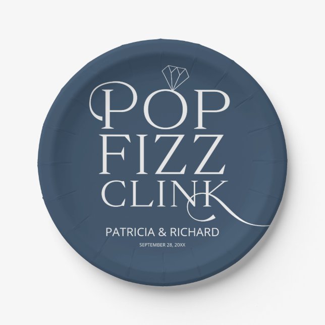 Assiettes En Carton Pop Fizz Clink Fête de Fiançailles Bleu (Devant)