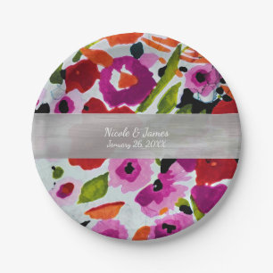 Assiettes En Carton Pop of Bold Color Inky Watercolor Flowers