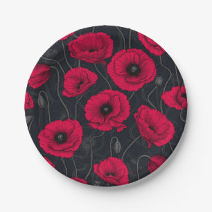 Assiettes En Carton Poppies rouges