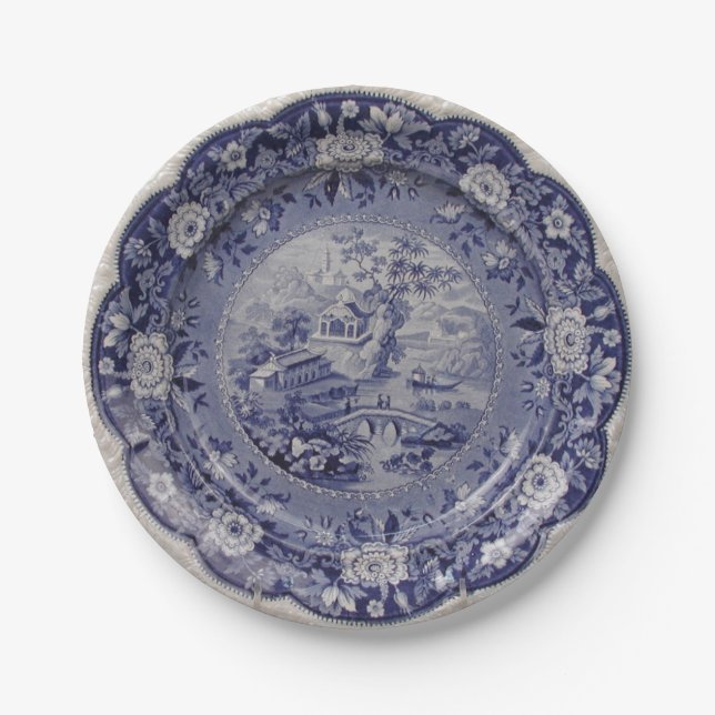 Assiettes En Carton Porcelaine bleue de faux de Delft de saule blanc (Devant)