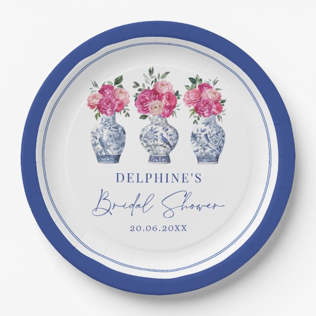 Assiettes En Carton Porcelaine de mariage de style floral magenta en c (Devant)