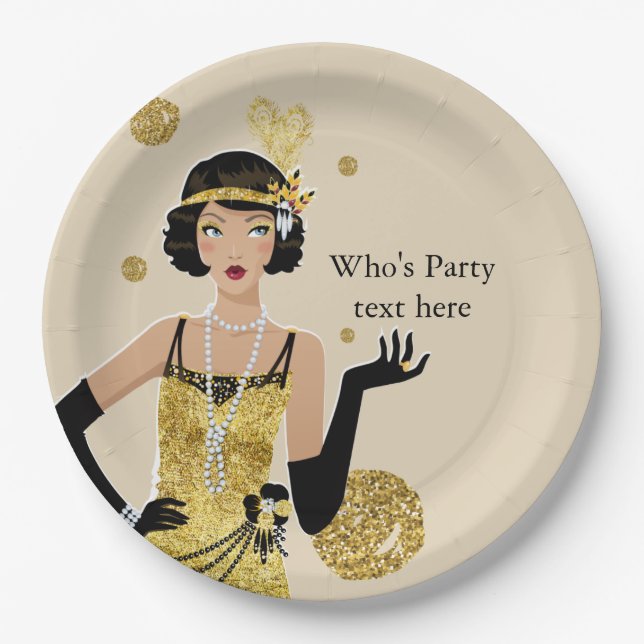 Assiettes En Carton Porte fille 1920 flapper, Art Déco (Devant)