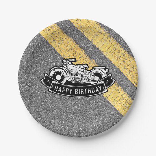 Assiettes En Carton Portion De Partie De Joyeux Anniversaire De Motard Zazzle Ca