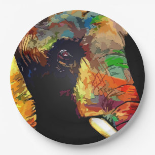 Assiettes En Carton Portrait coloré audacieux de tête d'éléphant