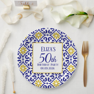 Assiettes En Carton Portugais Carreaux Bleu 50e anniversaire Méditerra