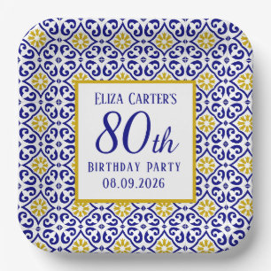 Assiettes En Carton Portugais Carreaux Bleu 80e anniversaire Méditerra
