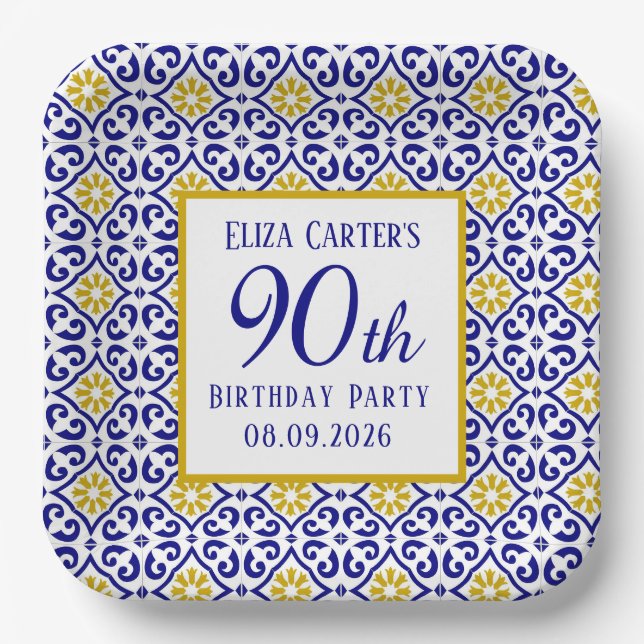 Assiettes En Carton Portugais Carreaux Bleu 90e anniversaire Méditerra (Recto)