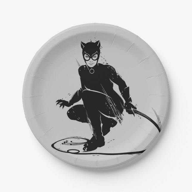 Assiettes En Carton Pose à pinceau en encre Catwoman (Devant)