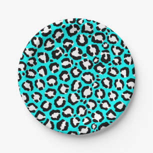 Assiettes En Carton Poster de animal moderne Cyan Blue Leopard