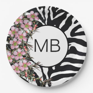 Assiettes En Carton Poster de animal Rose Fleur Fleur Monogramme Noir 