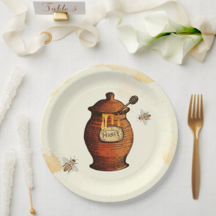 Assiettes En Carton Pot de miel vintage pour bébé abeille