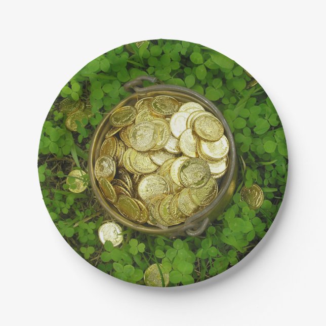 Assiettes En Carton Pot magique d'or avec Shamrocks! (Devant)
