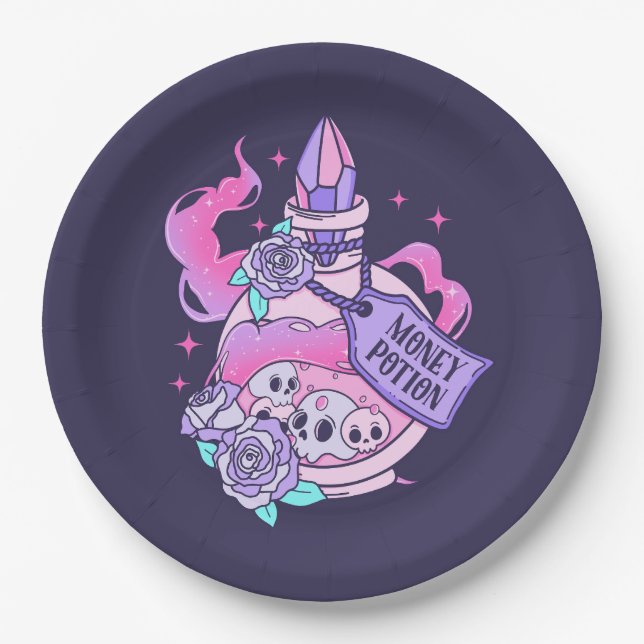 Assiettes En Carton Potion d'argent mignon rose potion d'Halloween bou (Devant)
