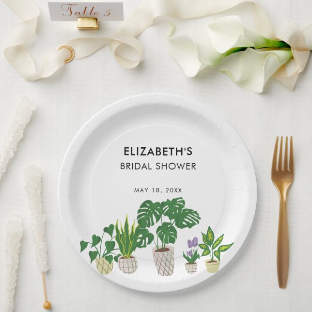 Assiettes En Carton Pots Plante Fête des mariées verte personnalisée (Mariage)