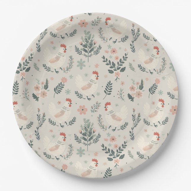 Assiettes En Carton Poulet dans le jardin (Devant)