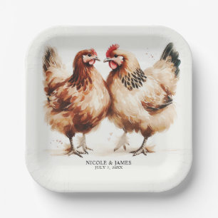 Assiettes En Carton Poulets Bruns Aquarelle Mariage Rustique