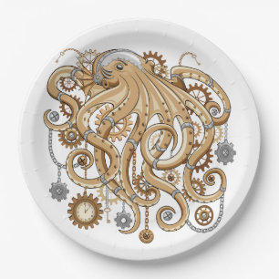 Assiettes En Carton Poulpe Steampunk Rétro Fantastique Mécanique