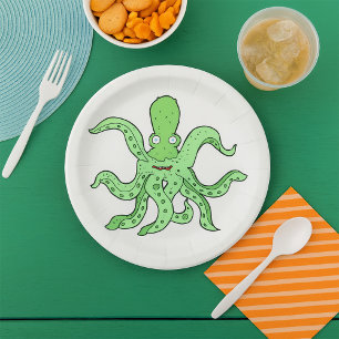 Assiettes En Carton poulpe verte