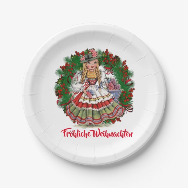 Assiettes En Carton Poupée allemande de Joyeux Noël de Fröhliche Weihn (Devant)
