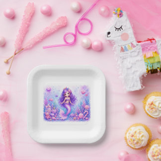Assiettes En Carton Poupée Bonbon Sirène 3e Anniversaire