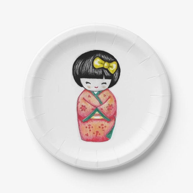 Assiettes En Carton Poupée Kokeshi - Kimono Geisha Girl (Devant)