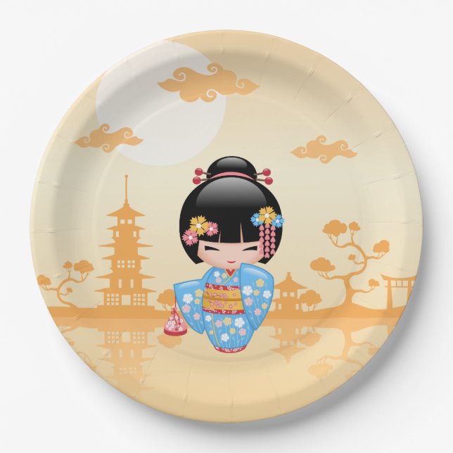 Assiettes En Carton Poupée Maiko Kokeshi - Cute Japonaise Geisha Girl (Devant)