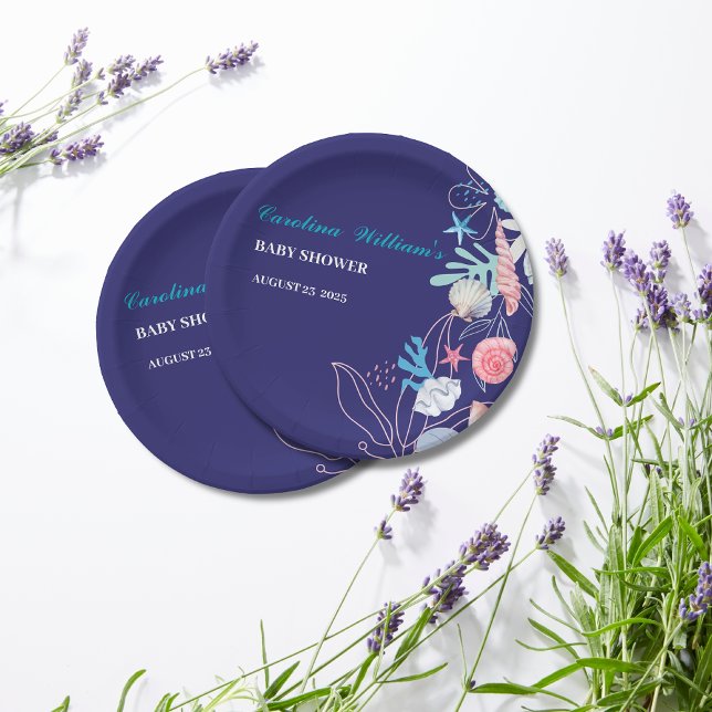 Assiettes En Carton Pourpre un peu perle sous le baby shower marin (Créateur téléchargé)