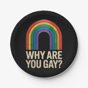 Assiettes En Carton Pourquoi êtes-vous gai drôle arc-en-ciel LGBTQ Fie