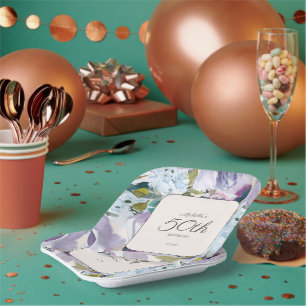 Assiettes En Carton Poussière de lilas Bleu aquarelle florale 50e anni