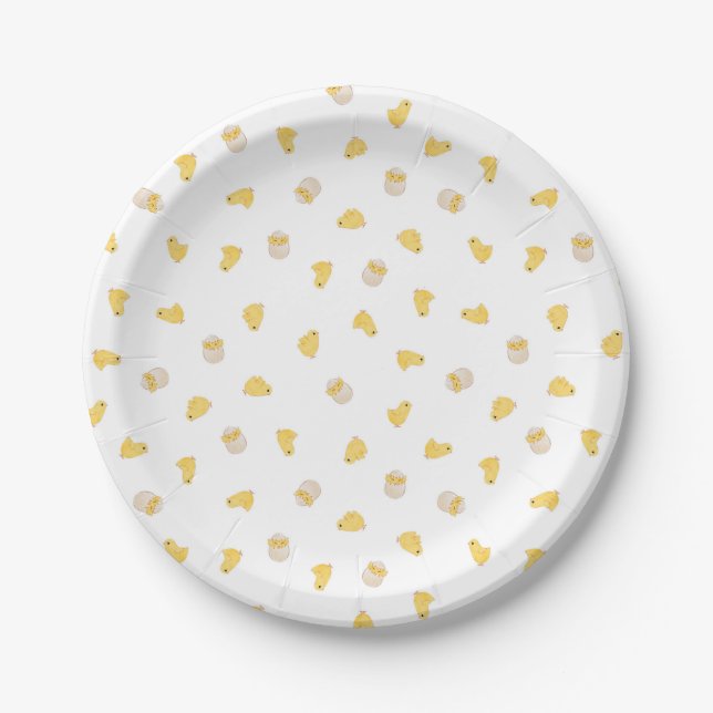 Assiettes En Carton Poussins Ditsy (Blanc) - Motif Pâques mignon (Devant)