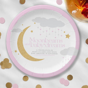 Assiettes En Carton Poutres de lune et rêves de bébé baby shower rose