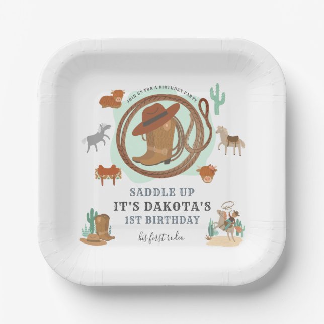 Assiettes En Carton Premier anniversaire de Cowboy (Recto)