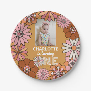 Assiettes En Carton Premier anniversaire de la marguerite rose et oran