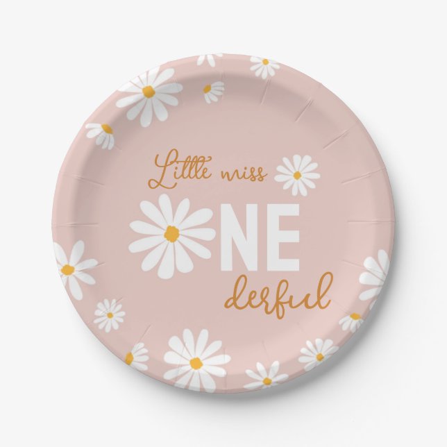 Assiettes En Carton Premier anniversaire de la marguerite rose Retro (Devant)