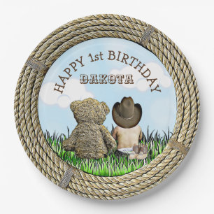 Assiettes En Carton Premier anniversaire de Lil' Cowboy et Teddy Bear 