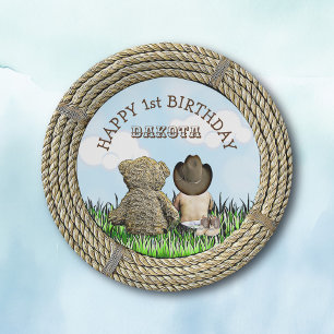 Assiettes En Carton Premier anniversaire de Lil' Cowboy et Teddy Bear 