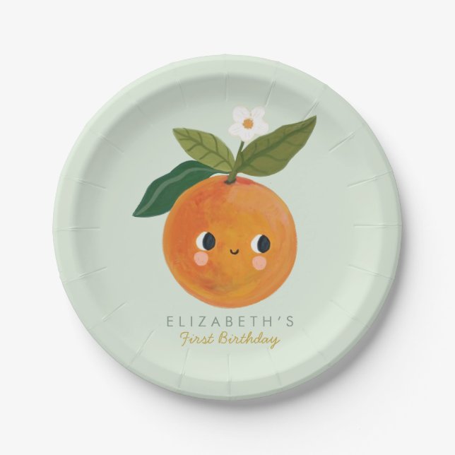 Assiettes En Carton Premier anniversaire de Little Cutie Orange (Devant)