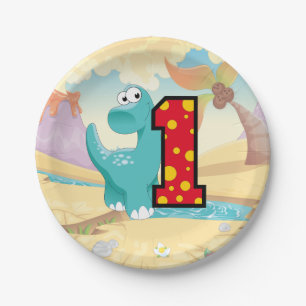 Assiettes En Carton Premier anniversaire Dinosaur fête personnalisée