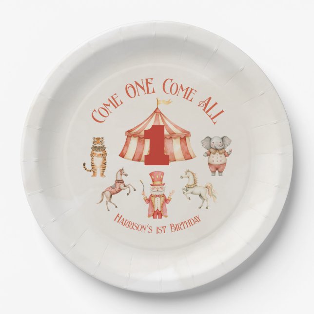 Assiettes En Carton Premier anniversaire du cirque animal (Devant)