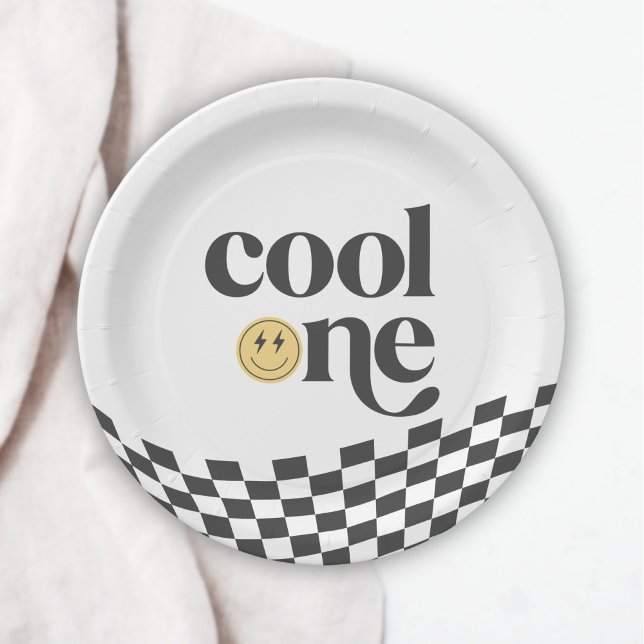 Assiettes En Carton Premier anniversaire du cool One Boy À damiers Rét (Créateur téléchargé)
