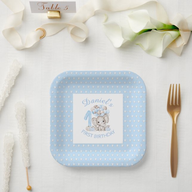 Assiettes En Carton Premier anniversaire Elephant Automne Garçon Plaqu (Mariage)
