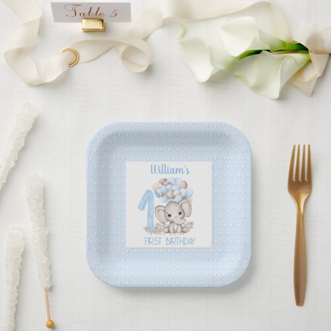 Assiettes En Carton Premier anniversaire Garçon Elephant Plaques de pa (Mariage)
