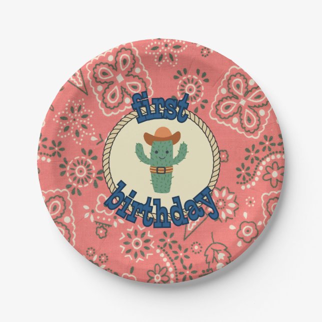 Assiettes En Carton Premier anniversaire Western Bandana Cactus Plaque (Devant)