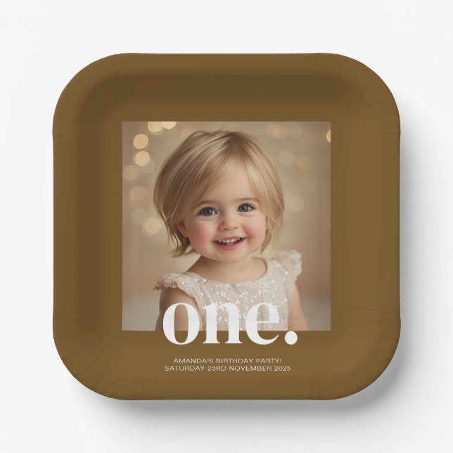 Assiettes En Carton Premier Bithday Photo Acrylique Connexion Brown (Recto)