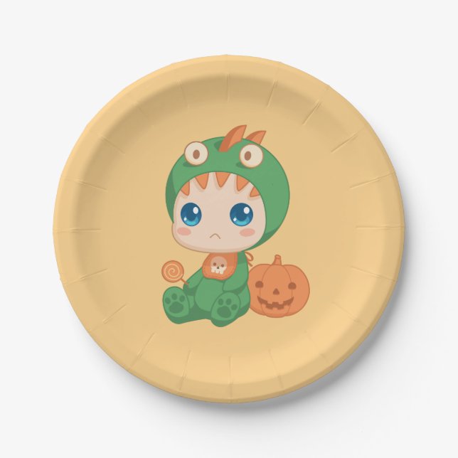 Assiettes En Carton Premier Costume Dinosaure Halloween mignon bébé Dr (Devant)
