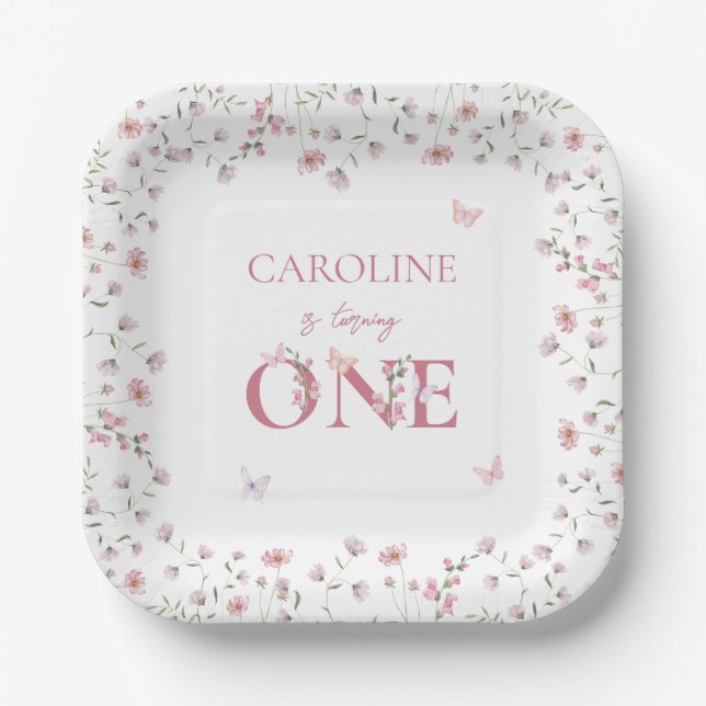Assiettes En Carton Premier Fleur sauvage d'aquarelle d'anniversaire p (Recto)