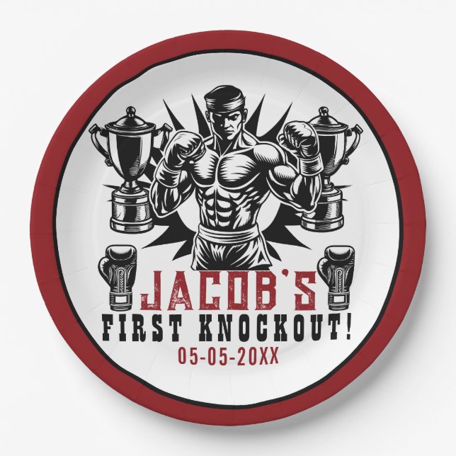 Assiettes En Carton Premier Knockout Boxe fête d'anniversaire (Devant)